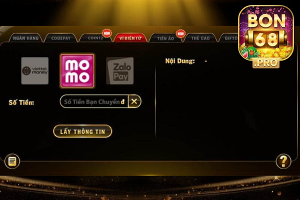 Nạp tiền Bon68 - Phương thức Ví điện tử (Zalopay, Momo, VNpay)